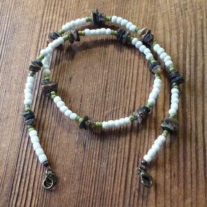 Men's Necklace,  18 Inches Long,  White Beads and Shell/Handmade Men's Necklace